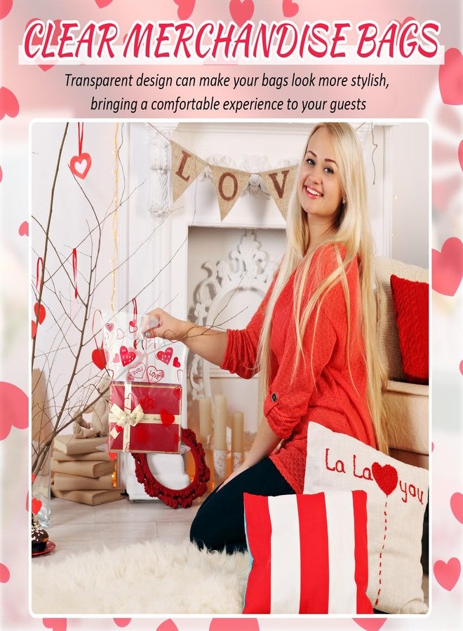 Qilery 50 Pcs Valentine‘s Day Heart Clear Gift Bag 9 x 12 Inches Plastic Merchandise Bag Valentine Plastic Shopping Bag Transparent Gift Wrap Bags for Party Favors Small Business Supplies - Image 3